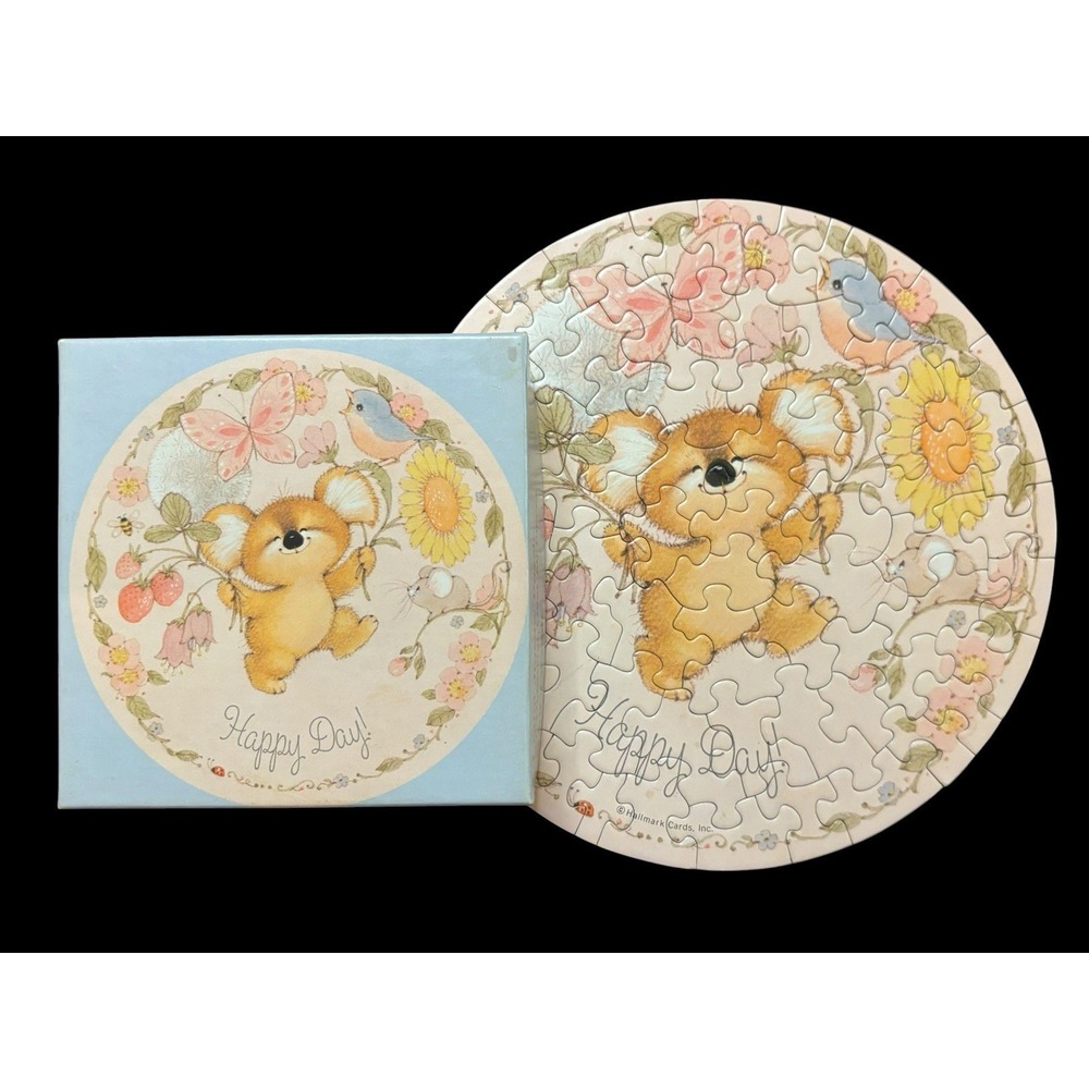 Vintage Springbok Round Mini Jigsaw Puzzle 'Happy Day' Koala Bear